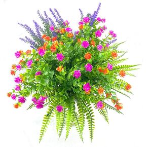L'BREVOGA Artificial Flowers UV Resistant Outdoor Decoration Fake Plants for Garden Home Office Porch (6, Purple)