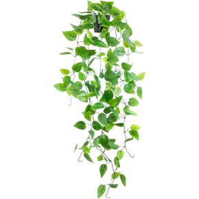 Fake Hanging Plants Indoor - Artificial Plants for Home Decor - Small Faux Potted Plants Pothos with Black Plastic Pot - Perfect for Hanging Outdoor, Living Room, Bedroom, Office & Garden
