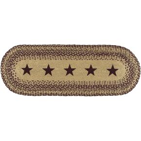 VHC Brands Classic Country Primitive Tabletop & Kitchen - Burgundy Tan Jute Red Stencil Stars Runner, 8" x 24"