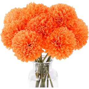 Artificial Chrysanthemums Fall Flowers Silk Orange Ball Flowers Fake Mums Flowers for Wedding Autumn Thanksgiving Home Decor (12, Orange)