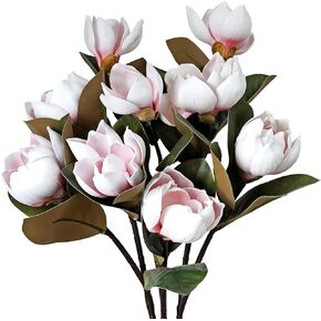 3Pcs Artificial Magnolia Flowers, 29.5" Long White Magnolia Stem Flower, Faux Wedding Flower Bouquet Vase Floral Arrangement for Table Centerpiece Wedding Holidays Party Home Decor