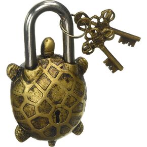 Brasss Blessing : Vintage Style Padlock - Lock with Keys - Working Functional - Brass Made - Type : (TORTOISE - Brass Finish)