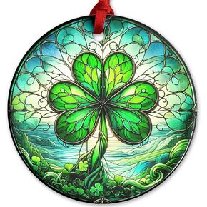 Irish Celtic Shamrock Ceramic Ornament, St Paddy's Day Hanging Ornament for Irish Family Friends, Lucky Shamrock, Irish Blessing Keepsafe Gift for Patrick's Day