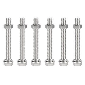 uxcell M10 x 110mm Hex Head Screws Bolts, Nuts, Flat & Lock Washers Kits, 304 Stainless Steel Fully Thread Hexagon Bolts 6 Sets
