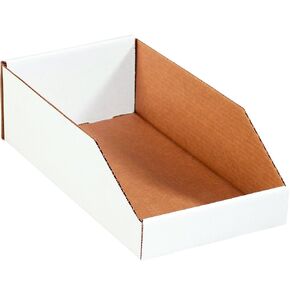 SNBINMT815 Open Top Bin Boxes, 4.5" Height x 15" Length x 8" Width, White (Pack of 50)