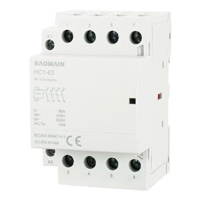 Baomain Household AC Contactor 4 Pole HC1-63 (HC1-50/40) 12V 50A NO Normally Open Universal Circuit Control 35mm DIN Rail Mount