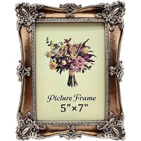 Vintage Picture Frame 5x7 Inch, Antique Ornate Photo Frames with Glass Front, Tabletop & Wall Hanging, Photo Display, Gift Ideas, Gold