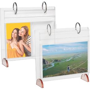 NBEADS 2 Sets 2 Styles Acrylic Photos Album, 6.69x5.91x1.77Inch Desktop Mini Photo Stand Tabletop Flip Calendar-Style Photo Frame Clear Inner Pages Photo Albums with 34/68 Pockets for Instax Mini Film