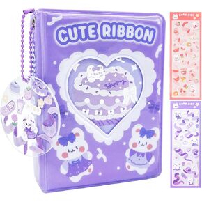 3 Inch Mini Photo Album 40 Pockets,Photocard Binder Kpop Album Photocard Holder Book Photo Card Binder Heart Hollow Picture Album with DIY Keychain Stickers for Collecting Pictures (Purple)