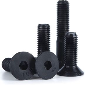 25pcs M6-1.0 X 12mm Flat Head Socket Cap Countersunk Bolts, 10.9 Grade Grade Carbon，Hex Drive Flat Head