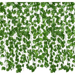 GTIDEA Fake Vines, 12 Pack 84 Feet Artificial Hanging Plants Silk Green Leaf Garlands Home Office Garden Outdoor Wall Greenery Cover Jungle Party Decoration