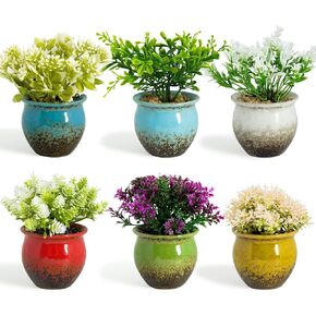 ARTKETTY 6 Packs Fake Plants Small Artificial Potted Plants, Ceramic Realistic Faux Plants Indoor for Home Office Bedroom Living Room Bathroom Shelf Decor