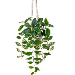 Briful Artificial Hanging Plant Indoor, Macrame Plant Hanger with Fake Pothos Plant in White Pot, Faux Hanging Plant for Home Ceiling Farmhouse Kitchen Decor