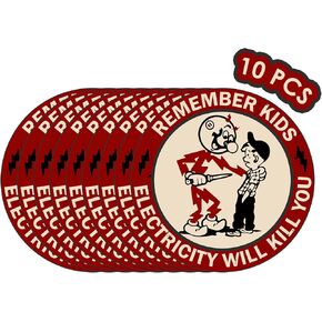 Remember Kids Electricity Will Kill You Sticker - 10 Pack Electricity Will Kill You Hard Hat Stickers for Men Lineman, Electrician Warning Sticker for Tool Box, Car, Helmet, Electric Meter Box