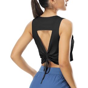 icyzone Open Back Workout Crop Tops for Women, Breathable Athletic Gym Yoga Running Tie Back Tank Tops
