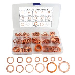 150PCS Copper Washers Assortment Set 13 Sizes Crush Washers Flat Washers Kit Copper Metric Washers (M5/6/8/10/12/14/16/18/20)