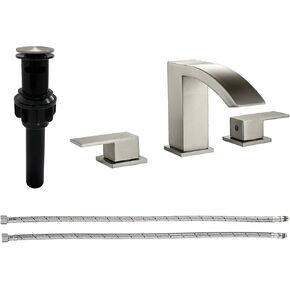 Brushed Gold Bathroom Sink Faucets 3 Hole Widespread Waterfall Basin Faucet with Pop-Up Drain Bathroom Vanity Faucets Lavatory Faucet