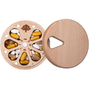 Weekly Pill Box Organizer, 7 Daily Pill Organizer, Wood Cute Pill Organizer for Medicine & Vitamin, Pill Organizer, Daily Portable Travel Pill Case, Weekly Pill Organizer, Magnetic Pill Box
