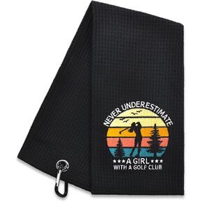 Never Underestimate Embroidered Golf Towel, Women Golf Towel Gift, Golf Accessories for Women, Golf Gift for Women Sister Mom, Retirement Birthday Gifts for Women Boss Golf Fans Golfer