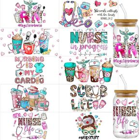 10 Sheets UV DTF Wrap Transfer for Cups, Nurse Wrap Transfer Decal for 16 oz Glass Cup, Motivational for Nurse Stickers for 16 oz Water Bottles, Waterproof Cup Print, Gifts for Nurse (A)