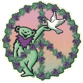 Grateful Dead Dancing Bear Peace - Window Sticker/Decal (5.5" Circular)