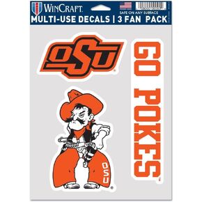 Wincraft NCAA Oklahoma State Cowboys Decal Multi Use Fan 3 Pack, Team Colors, One Size