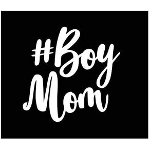 #BoyMom Vinyl Decal | White | Made in USA by Foxtail Decals | for Car Windows, Tablets, Laptops, Water Bottles, etc. | 4.75 x 4.65 inch