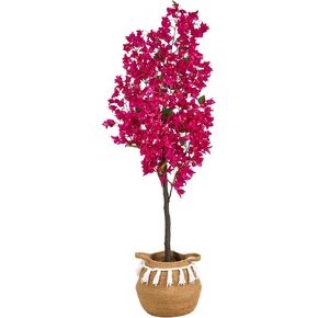 Nearly Natural 5ft. Artificial Bougainvillea Tree with Handmade Jute & Cotton Basket with Tassels