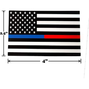 Spy Spot Set of 4 American Flag USA Blue Line Support Law Enforcement Blue Lives Matter Red Line Support Firefighters Weatherproof UV Resistant 4" x 2.5"