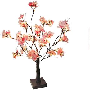 Lighted Cherry Blossom Tree, 21.7 Inch 24 LEDs Artificial Tabletop Cherry Blossom Bonsai Tree Lights, Battery Operated Fake Flower Tree Decor for Wedding Party Summer Christmas Decoration