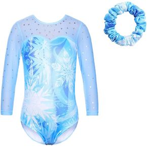 TFJH E One Pieces Gymnastics Leotard for Girls Athletic Practice Outfits with Scrunchie
