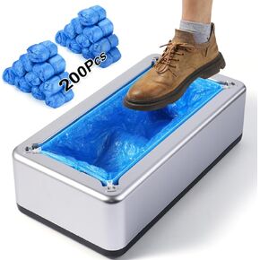 Shoe Covers Dispenser with 200pcs Shoe Cover Disposable Non Slip, User-Friendly and Reliable Shoe Cover Machine, Fits Size Up to 11 US Men and up, Widely Applicable in Indoor(Silver)
