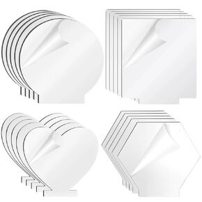 20 PCS Acrylic Sheet Clear Cast for LED Light Base, 2 mm Acrylic Blanks Panel Board 6x5 Inches, Transparent Cast Board with Protective Film for Table Sign DIY Display Project, 4 Shapes