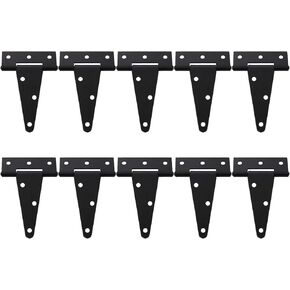 LANIAKEA 10 Pack 4 Inch T Strap Heavy Duty Shed Door Hinges Barn Door Hinges Gate Strap Hinge Fence Hinge Garden Door Hinges Black Wrought Hardware for Indoor and Outdoor