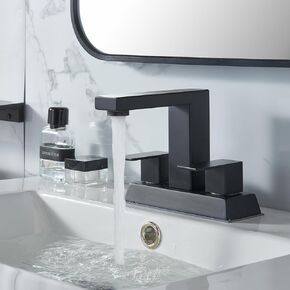 Black 2 Handle Centerset Bathroom Faucet,Matte Black 4 Inch Bathroom Sink Faucet Modern Vanity Faucets for Sink 3 Hole Lavatory Bath Faucet with Lead-Free Supply Hose and Pop up Drain