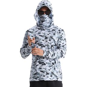 SANGTREE Men's Sun Protection Hoodie Shirt UPF 50+ Long Sleeve UV SPF Fishing Lightweight Shirts with Mask Rash Guard