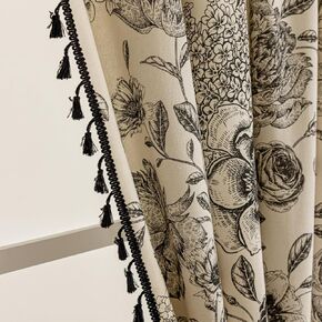 F-CHU Boho Curtains for Living Room 96 Inch Length French Country Floral Drapes Farmhouse Rustic Vintage Window Curtain Panels for Bedroom Chic Cotton Linen Closet Curtains，2 Panel