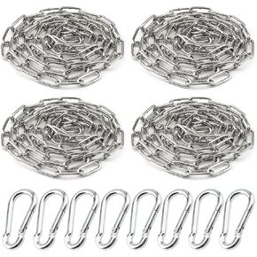 4 قطع سلسلة ربط من الفولاذ المقاوم للصدأ مقاس 1/8 بوصة، سلسلة ملف ربط شديدة التحمل بطول 26 قدمًا مع 8 قطع خطافات زنبركية، سلسلة ربط معدنية معلقة 3 مم لنباتات التأرجح وصلة سلسلة سحب مرساة in Kuwait