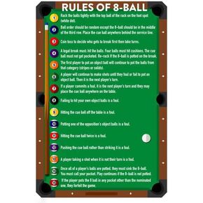 8 Ball Billiard Rules 8 Ball Billiards Pool Table Room Decoration Metal Tin Sign Wall Sign Home Bedroom Coffee Shop Sign Vintage Plaque Kitchen Home Wall Decor 8x12 Inch
