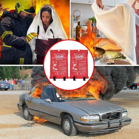 Fire Blanket for Kitchen Home Emergency - Fiberglass Blankets Fire Survival Suspension Flames Retardant Extinguisher Great for Stove Car Garage Office Camping Caravan Safety (2Pcs) in Saudi Arabia