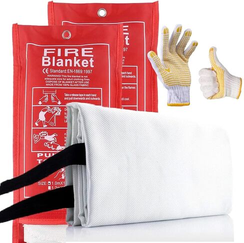 Emergency Fire Blanket, Fiberglass Fire Blanket, Fire Suppression Blankets, Heat Resistant Blanket, Fire Blanket for Home & Kitchen, Fire Extinguisher Blanket - 2 Pack + Gloves, 40"x40" in Saudi Arabia