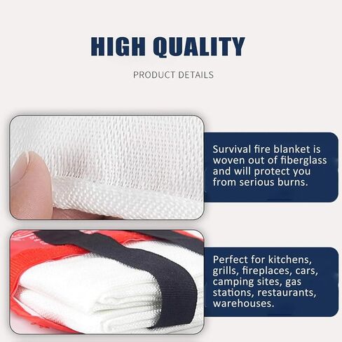 Emergency Fire Blanket, Fiberglass Fire Blanket, Fire Suppression Blankets, Heat Resistant Blanket, Fire Blanket for Home & Kitchen, Fire Extinguisher Blanket - 2 Pack + Gloves, 40"x40" in Saudi Arabia