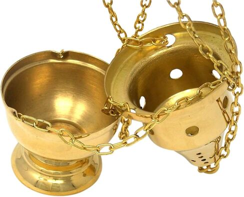 Elegant Brass Censer with Chain and Bracket Set, Catholic Church Supplies, 2 Items in Saudi Arabia