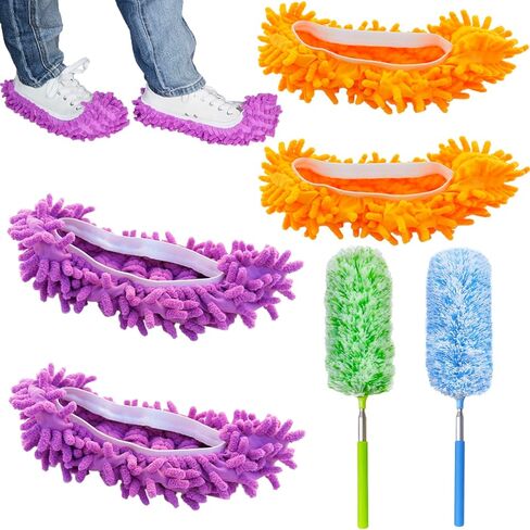 طقم منفضة غبار من الألياف الدقيقة مكون من 4 قطع، يتضمن زوجين من منفضة غبار غطاء حذاء شانيل، عبوتين منفضة غبار من الألياف الدقيقة قابلة للتمديد مقاس 76.2 سم، أداة تنظيف منفضة الريش in Kuwait