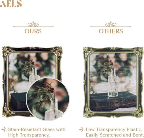 إطار صورة عتيق مقاس 8 × 10 بوصة من AELS، إطارات صور عتيقة فاخرة وأنيقة مع واجهة زجاجية، عرض للصور، تعليق على الحائط على سطح الطاولة، أفكار للهدايا، أسود in Kuwait