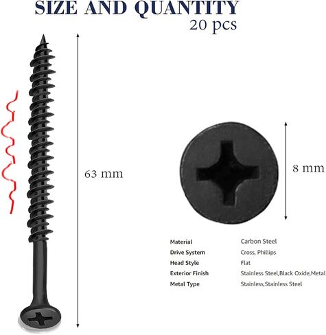 Hession #8 x 2-1/2" Black Wood Screws Self Tapping Screw Hi Low Thread Sharp Point 20pcs Pack in Saudi Arabia