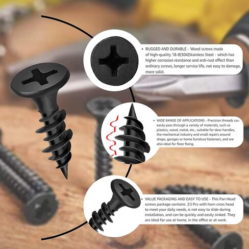 Hession #8 x 2-1/2" Black Wood Screws Self Tapping Screw Hi Low Thread Sharp Point 20pcs Pack in Saudi Arabia