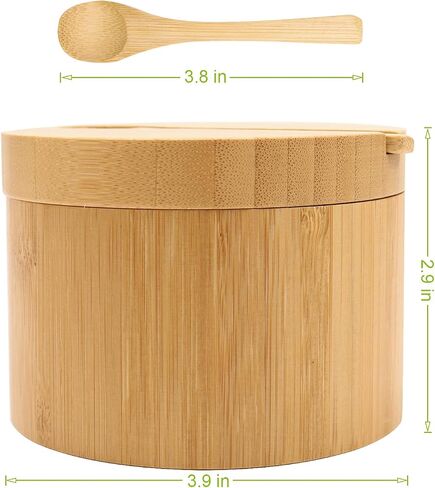 HTB Bamboo Salt Cellar Set with Spoon, Kitchen Spice Containers with Magnetic Swivel Lids, 2 Seasoning Containers Set Engraved with S and P in Saudi Arabia