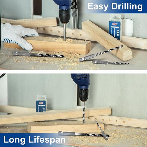 SALI Brad Point Drill Bits Set10pcs 3/16“*2+1/4"*2+5/16“*2+3/8"*2+1/2“*2 Carbon Steel Wood Drill Bit Set with 1/4" Hex Shank for Hardwood, Plywood, Plastic Round Holes in All Types of Wood in Saudi Arabia