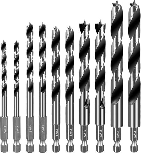 SALI Brad Point Drill Bits Set10pcs 3/16“*2+1/4"*2+5/16“*2+3/8"*2+1/2“*2 Carbon Steel Wood Drill Bit Set with 1/4" Hex Shank for Hardwood, Plywood, Plastic Round Holes in All Types of Wood in Saudi Arabia